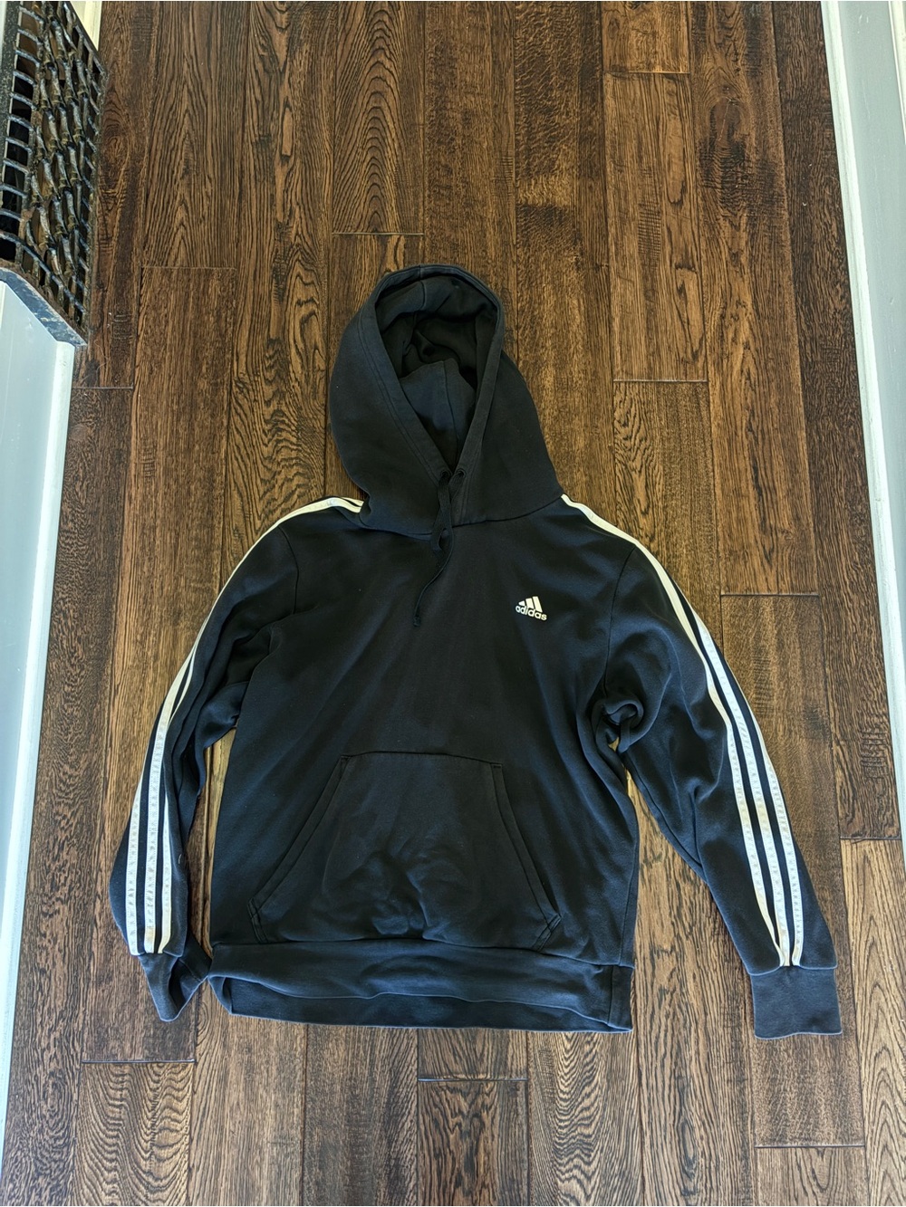 adidas Black Hoodie with White Three-Stripe Sleeves